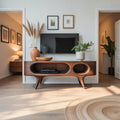 Mid Century Modern Oval TV Stand, Solid Wood Curved Media Console & Entertainment Center for Living Room