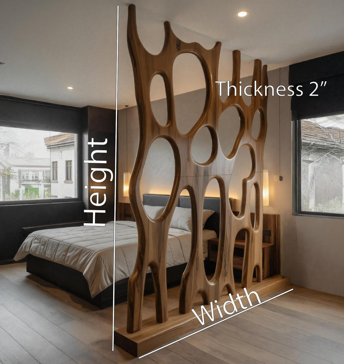 Modern Sculptural Wooden Room Divider For Bedroom Or Living Room