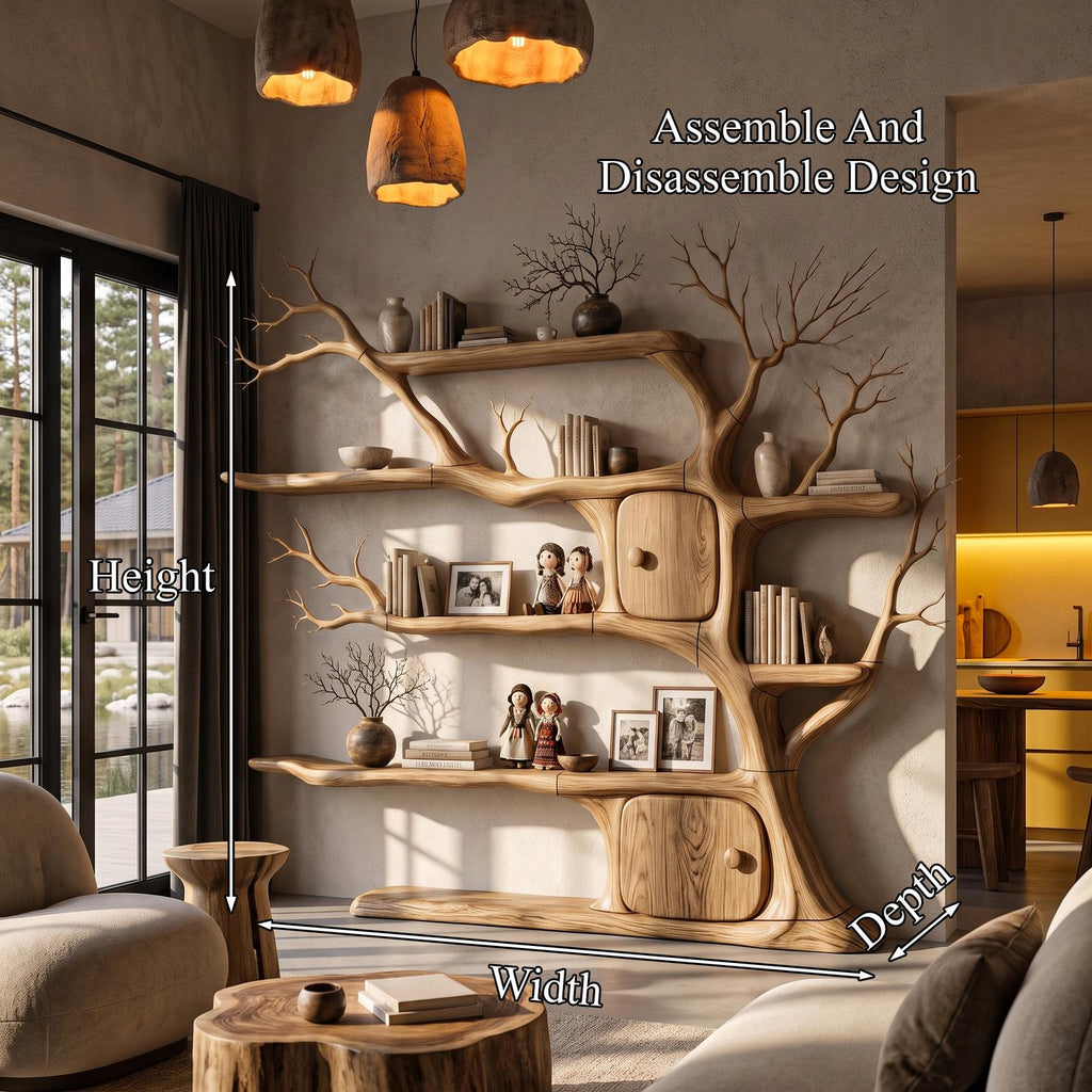 Rustic Wall Mounted Tree Bookshelf With Trunk Inspired Cabinet For Reading Room
