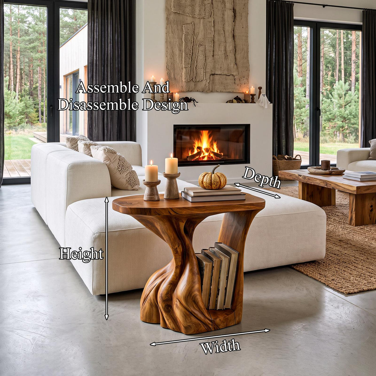 Contemporary Beside Table Halloween Inspired With Sculptural Base For Living Room