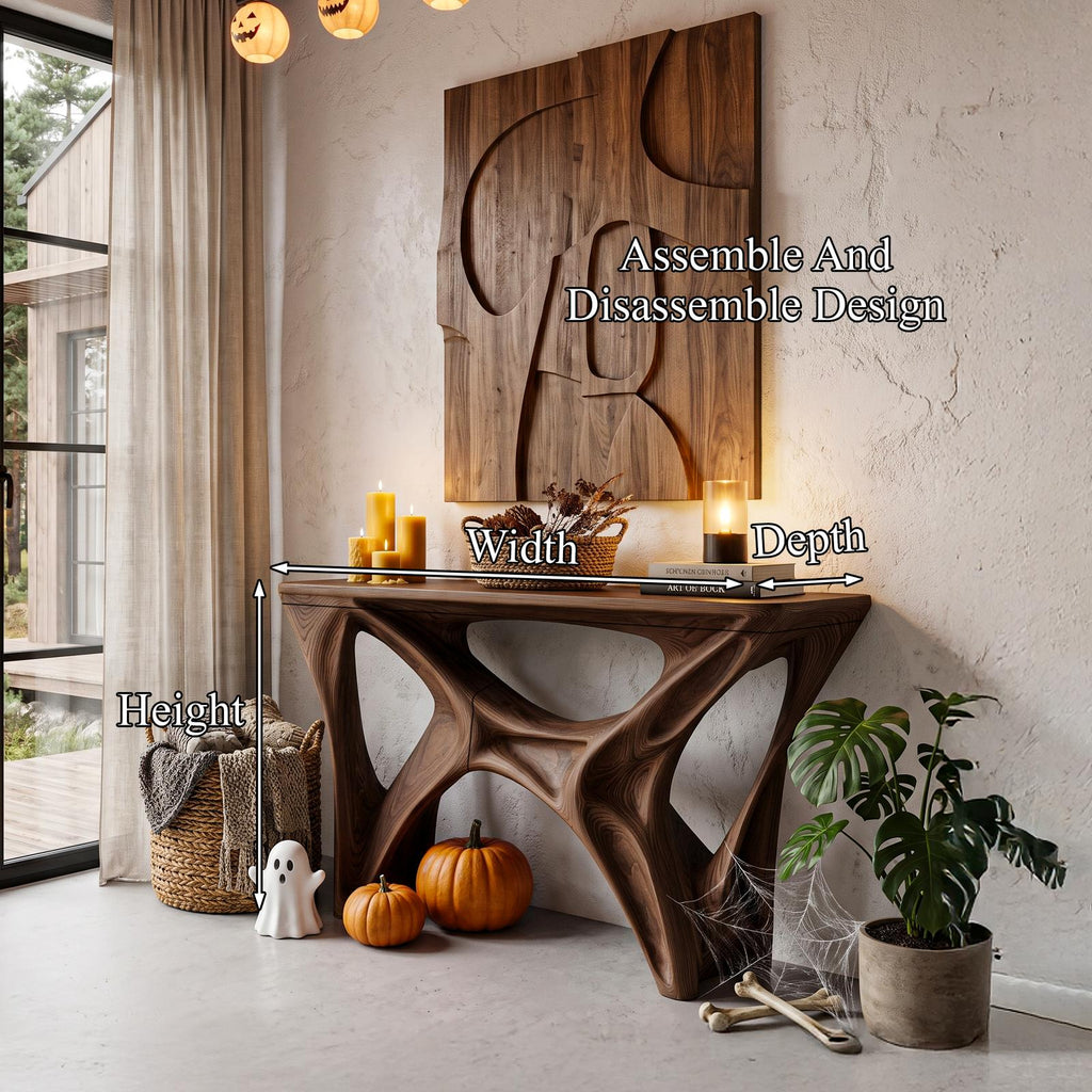 Gothic Halloween Console Table With Spider Web Inspired Base For Entryway