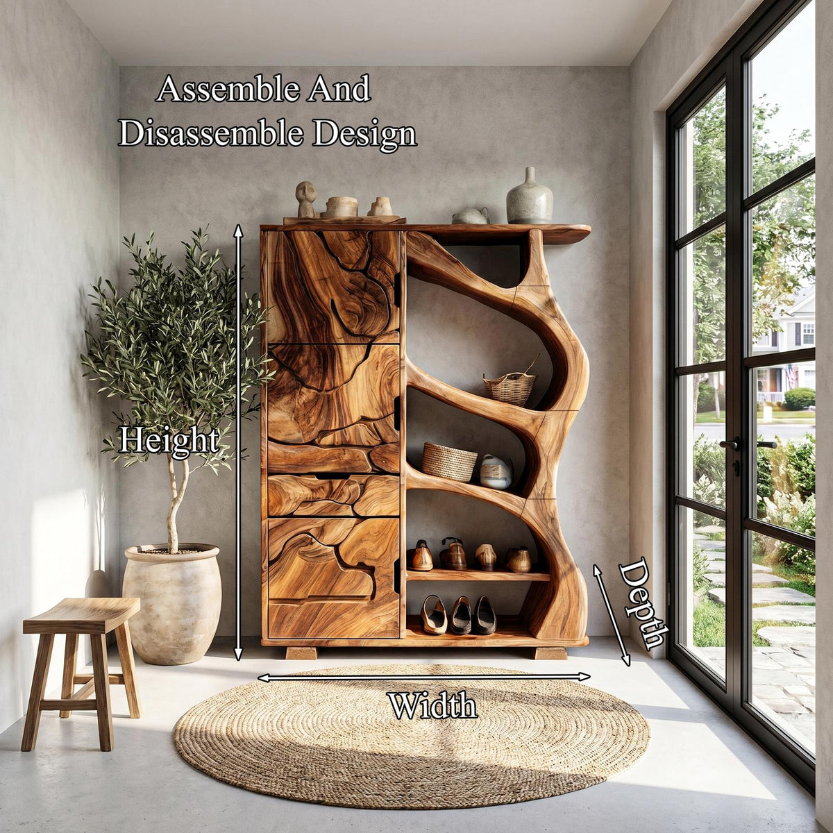 Nature Inspired Entryway Cabinet Organic Storage Design