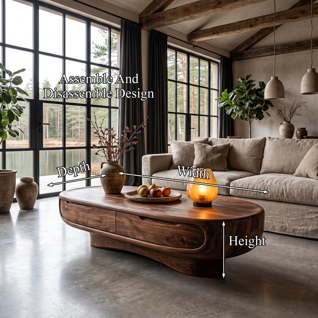 Mid Century Oval Coffee Table With Clean Low Profile Form For Living Room