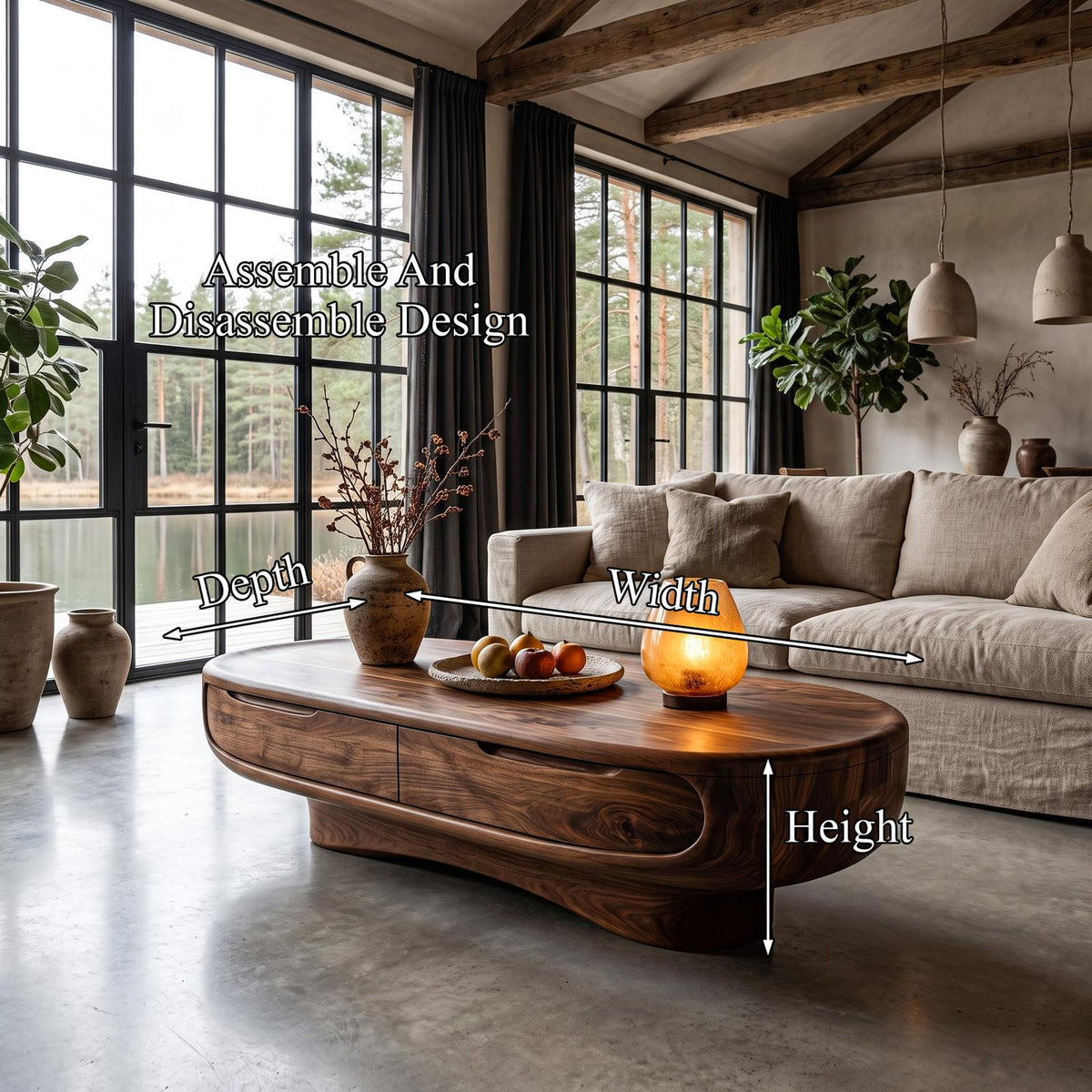 Mid Century Oval Coffee Table With Clean Low Profile Form For Living Room