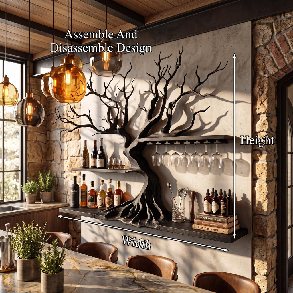 Modern Wooden Wine Rack With Sculptural Tree Frame For Kitchen And Dining Room
