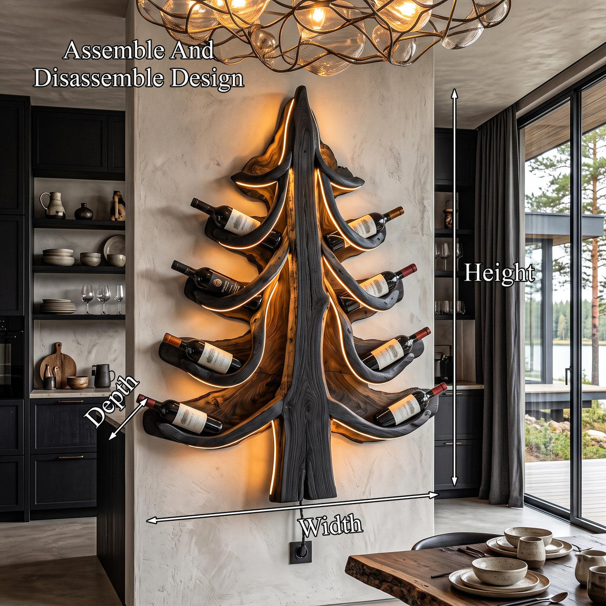 Modern Wine Display Rack With Sculptural Pine Tree Design For Home Bar