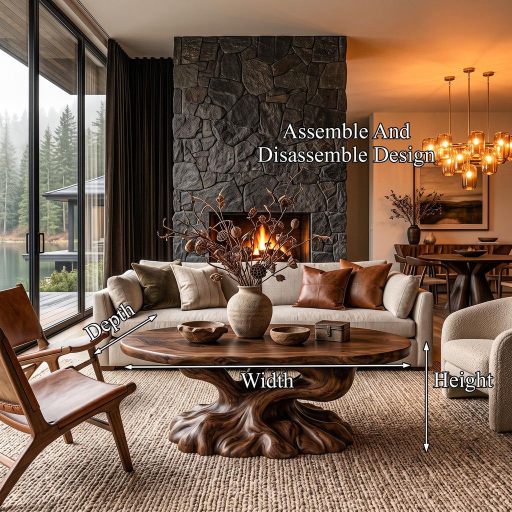 Rustic Coffee Table With Tree Root Inspired Base For Living Room