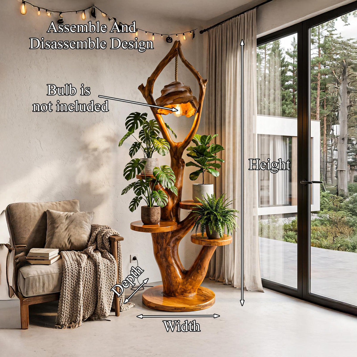 Modern Halloween Multi Tier Plant Stand With Sculptural Branch Shelves For Sunroom