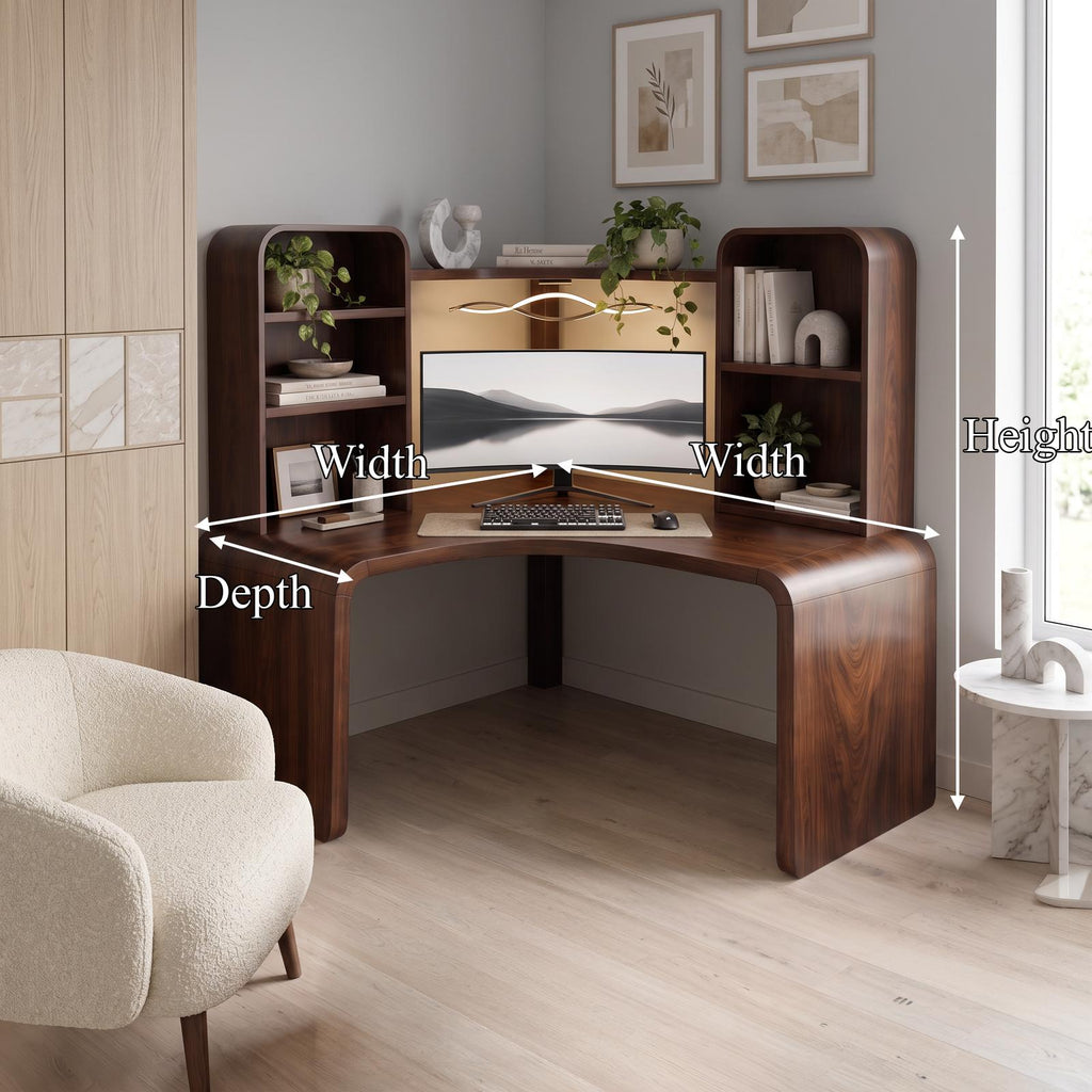Contemporary Computer Desk With Corner Bookcase For Workspace