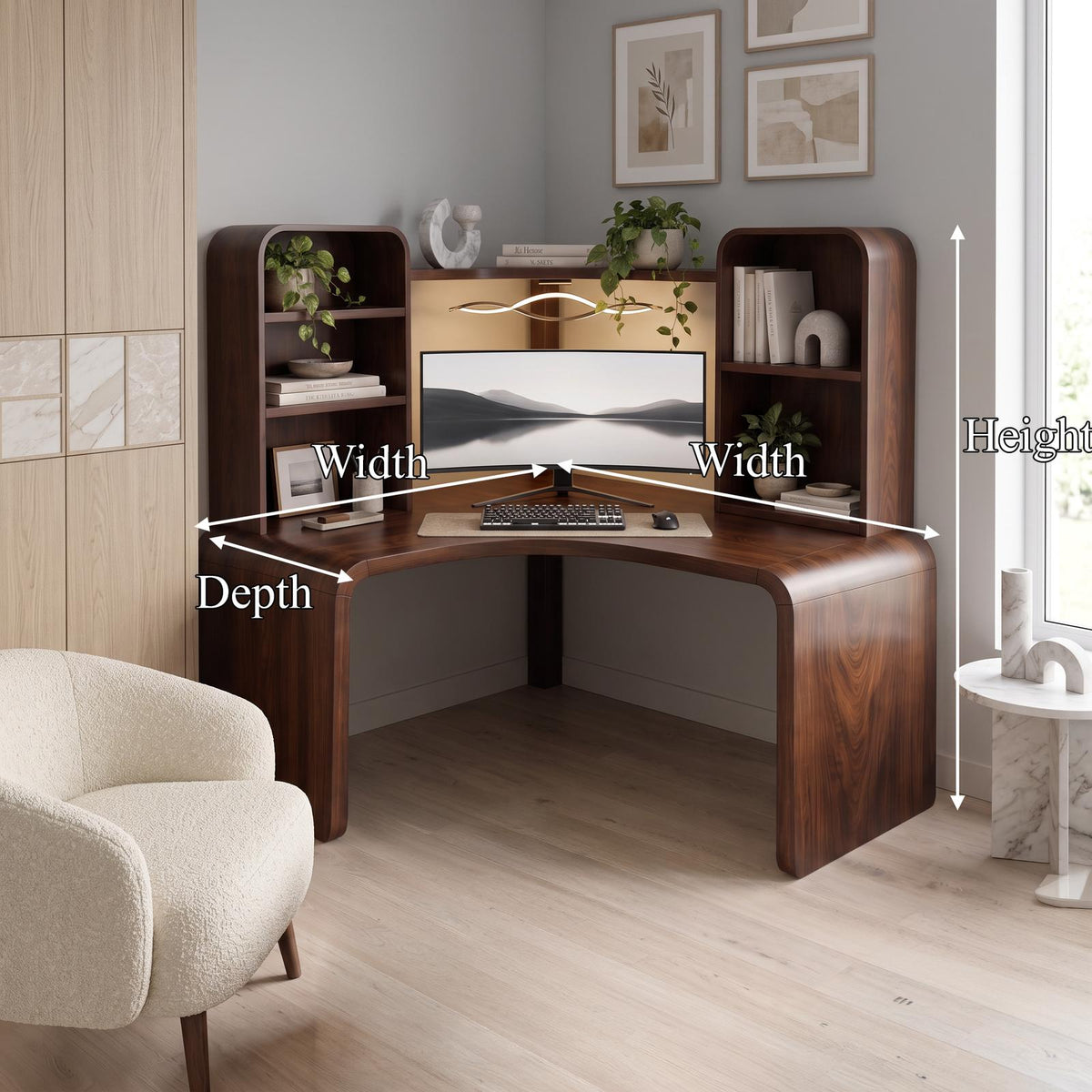 Contemporary Computer Desk With Corner Bookcase For Workspace