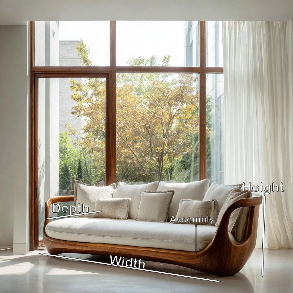 Organic Modern Sculptural Wooden Sofa, Artistic Living Room Couch, Contemporary Premium Timber Loveseat