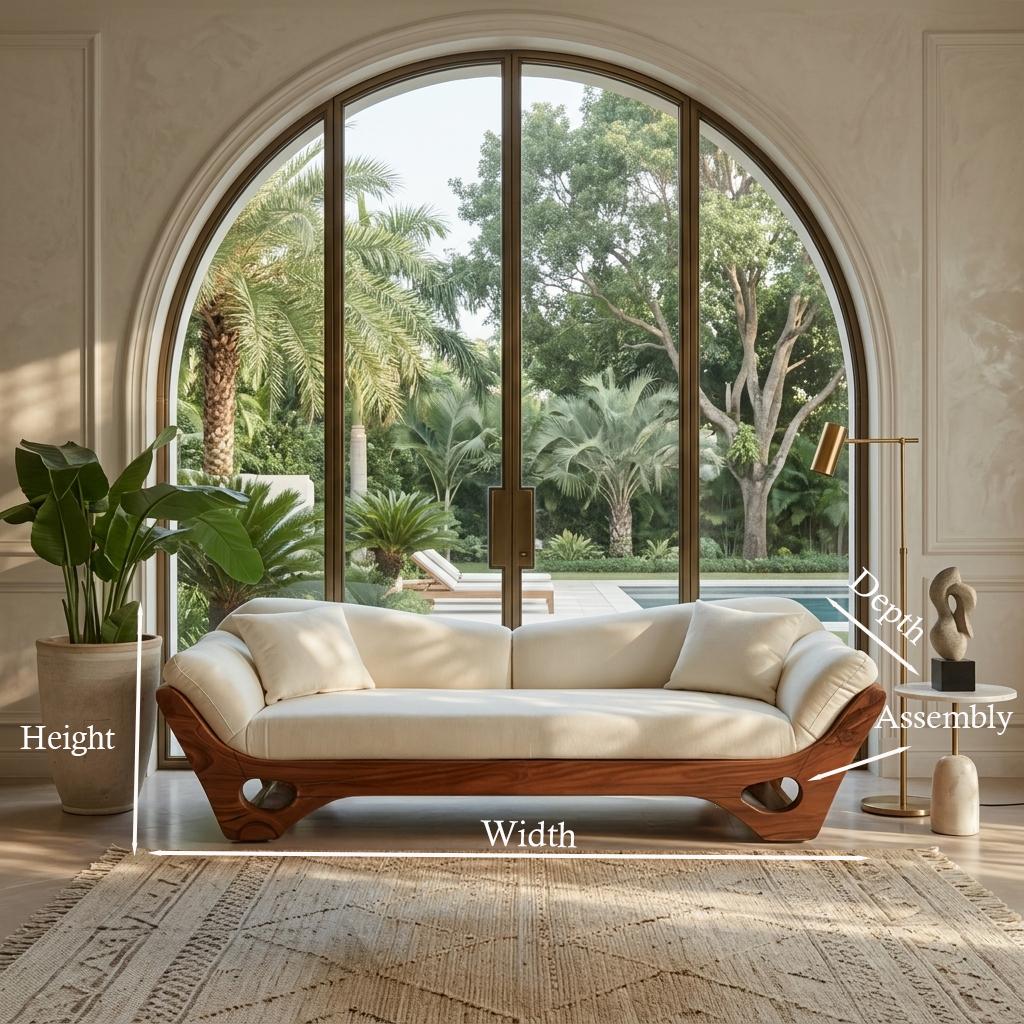 Artistic Wooden Sofa with Sculptural Organic Frame, Contemporary Settee Lounge Couch for Designer Home