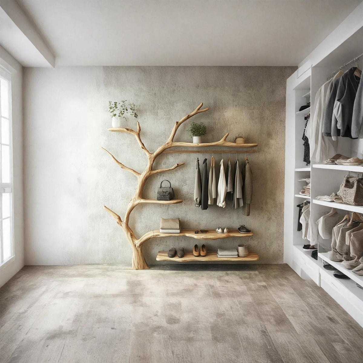 Solid Wood Coat Rack Wall Mount Wooden Shoe Stand Coat Rack