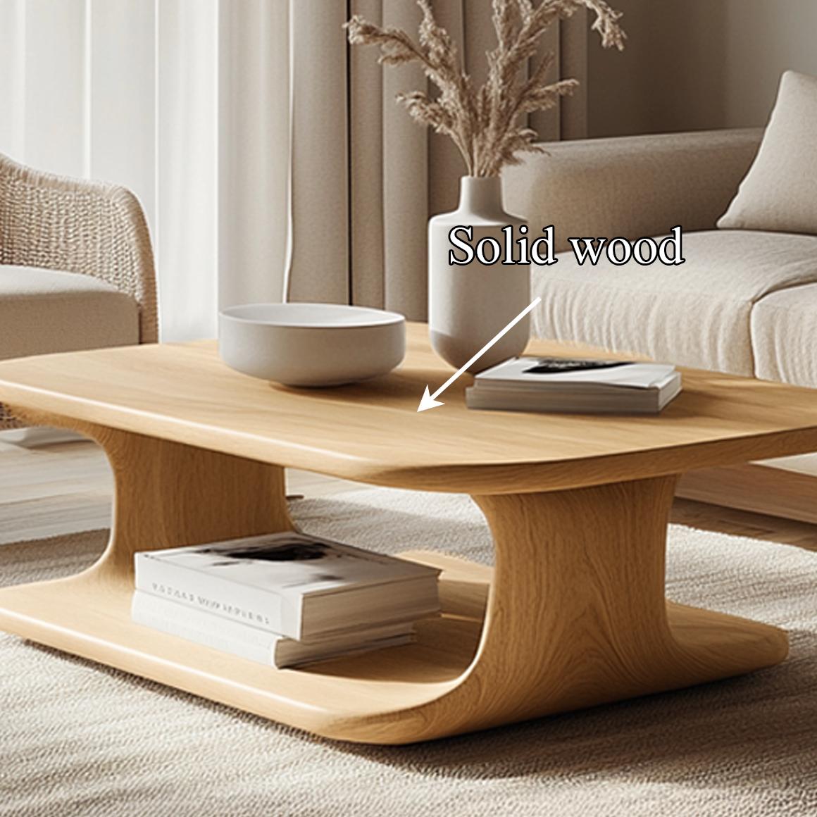 Scandinavian Modern Coffee Table, Solid Wood Curved Organic Centerpiece Table for Living Room, Lounge, Family Room