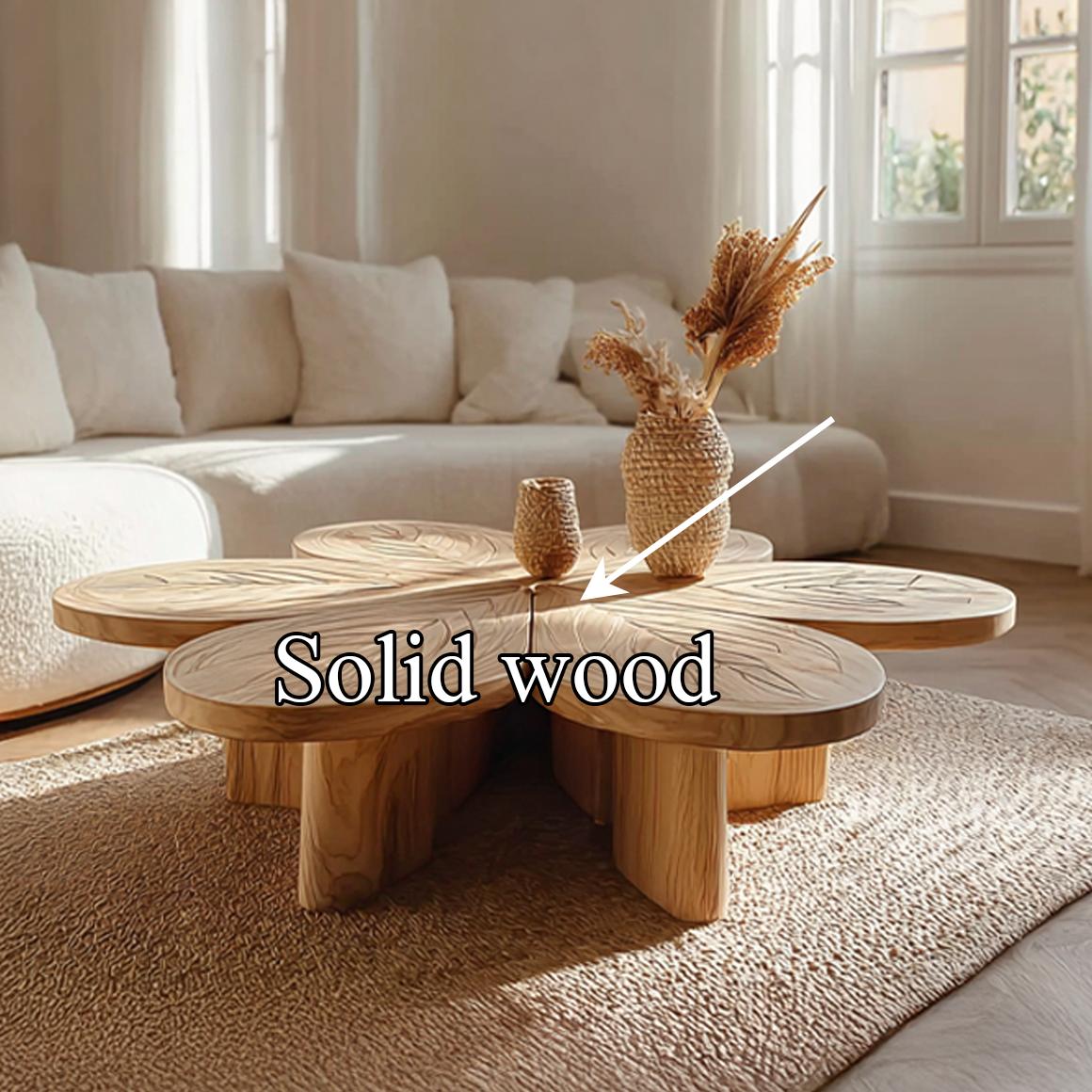Mid Century Organic Petal Coffee Table, Solid Wood Flower Bloom Sculptural Centerpiece Table for Living Room, Studio