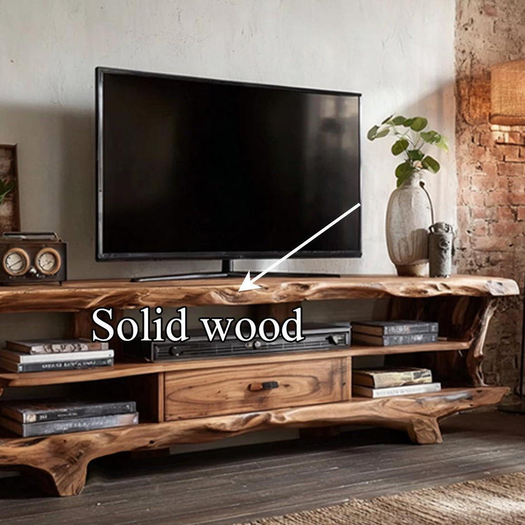 Rustic Solid Wood TV Stand Cabinet, Reclaimed Timber Media Console Credenza, TV Table for Living Room Furniture