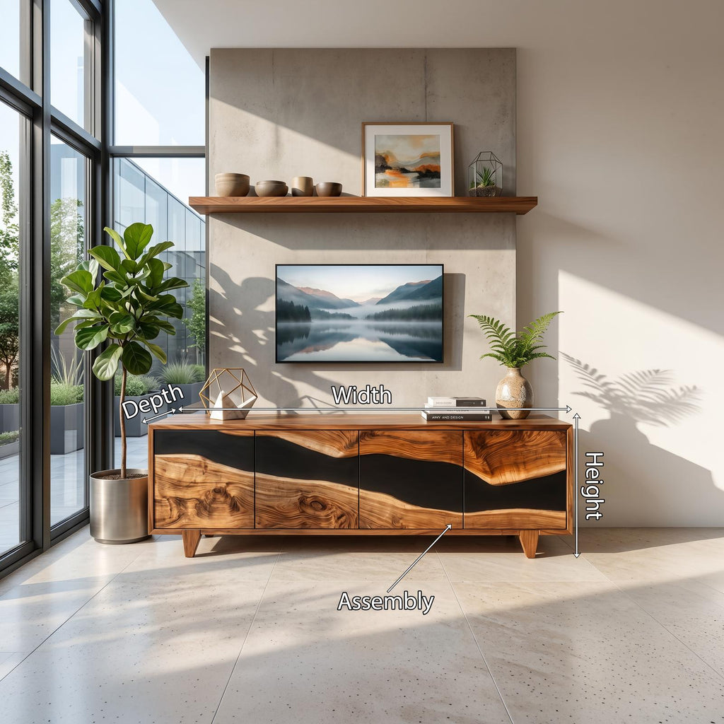 Farmhouse Solid Wood Media Console, Rustic Wooden TV Stand & Entertainment Center for Living Room Decor
