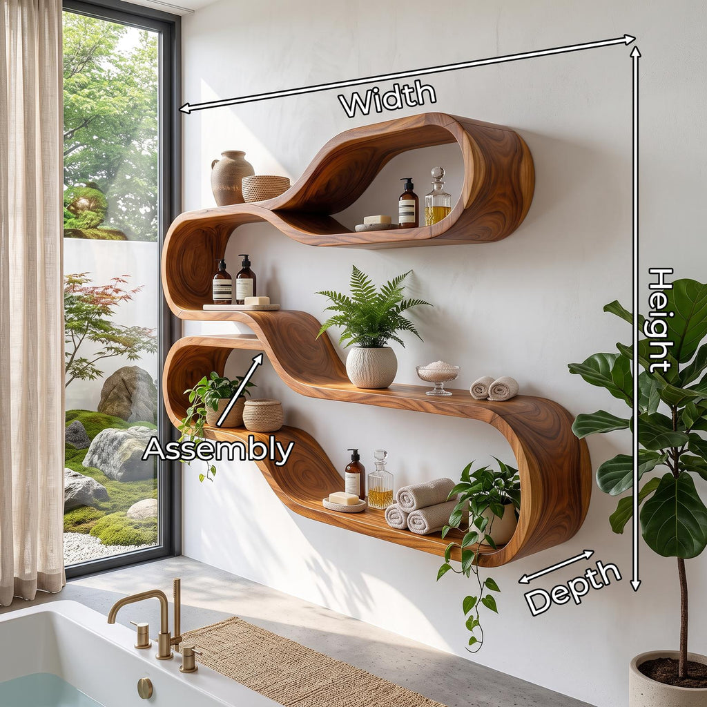 Japandi Wooden Wall Mounted Shelves for Bathroom