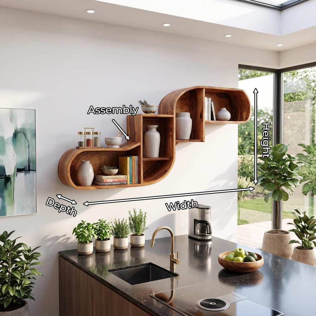 Mid Century Curved Wood Shelves for Home Bar