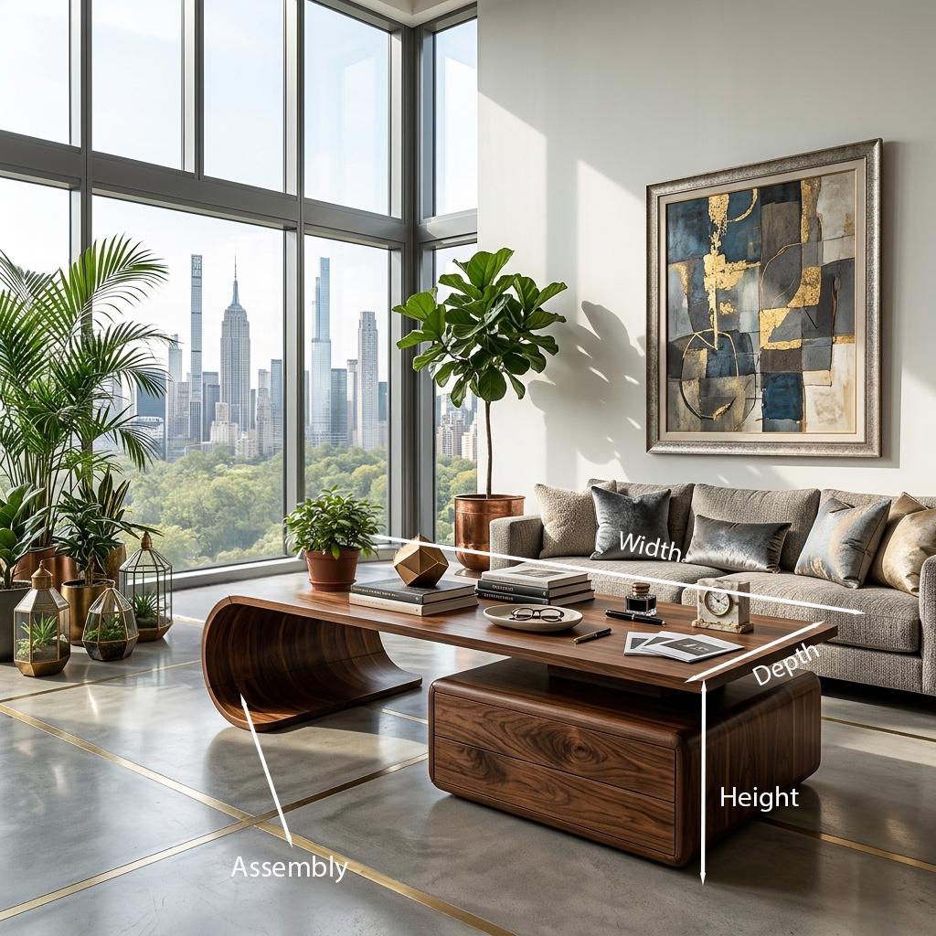 Minimalist Wooden Coffee Table with Hidden Drawer, Modern Low Profile Center Table for Living Room, Model