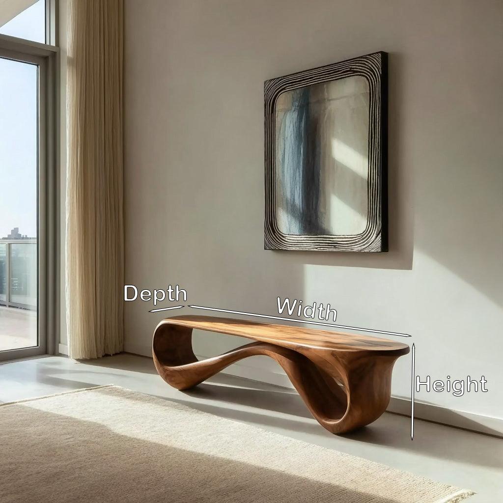 Contemporary Natural Wood Bench, Rustic Entryway Hallway Seating, Solid Timber Accent Dining Bench for Home