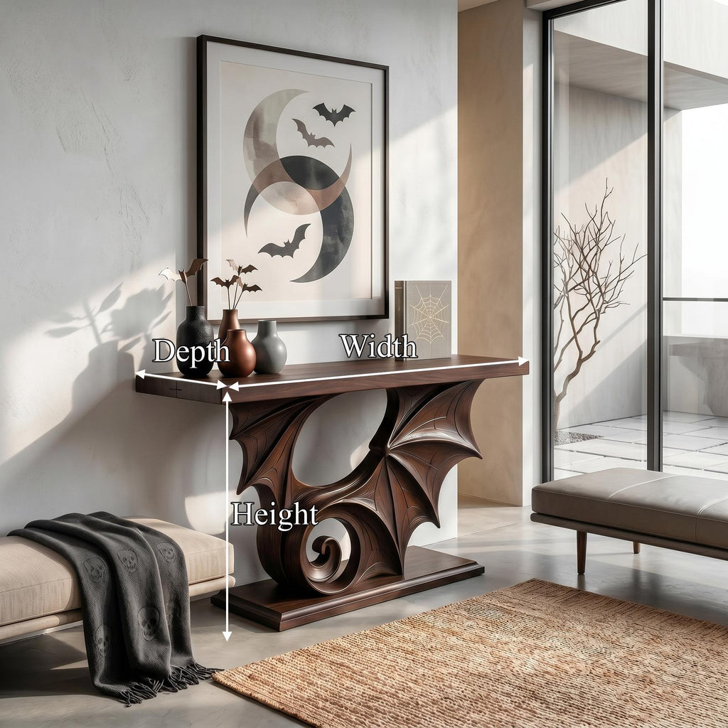 Gothic Halloween Console Table With Sculptural Bat Design For Entryway And Hallway