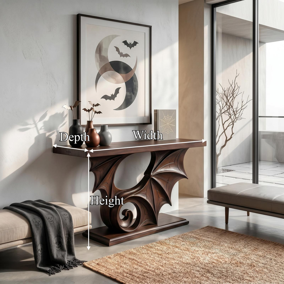 Gothic Halloween Console Table With Sculptural Bat Design For Entryway And Hallway