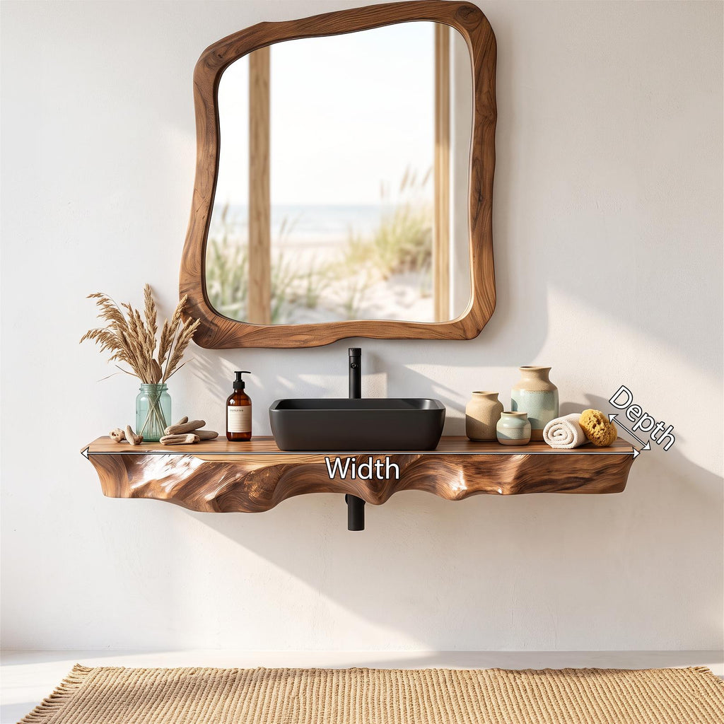 Farmhouse Solid Wood Bathroom Vanity Console, Handcrafted Rustic Wooden Washbasin Cabinet Base with Shelf