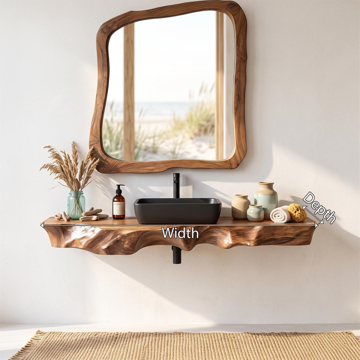Farmhouse Solid Wood Bathroom Vanity Console, Handcrafted Rustic Wooden Washbasin Cabinet Base with Shelf
