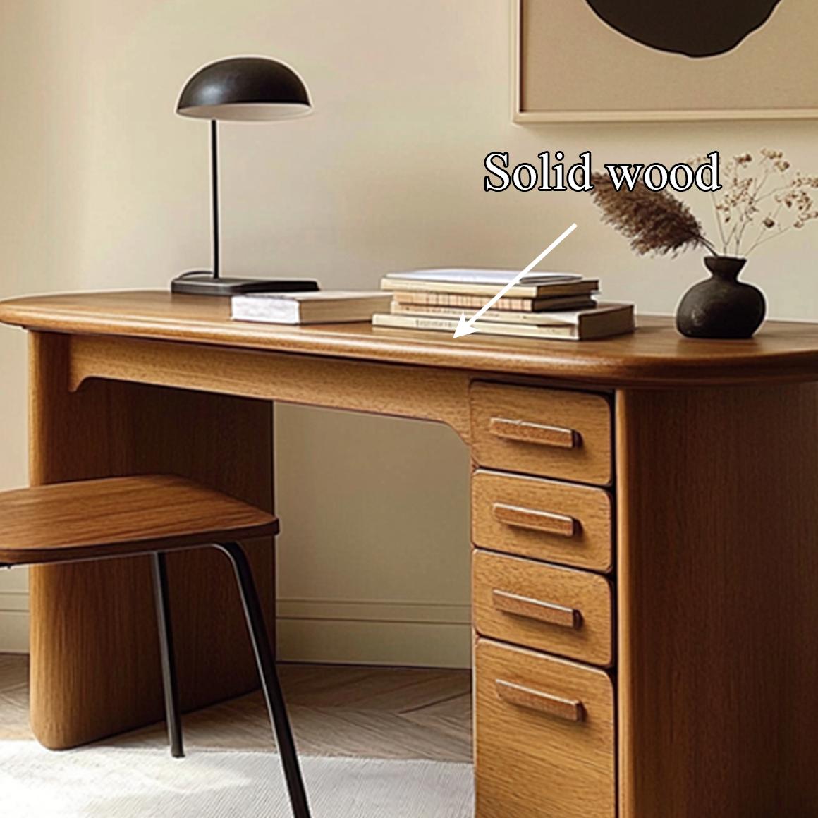 Mid Century Modern Writing Desk, Solid Wood Computer Study Table, Soft Minimalist Desk for Home Office & Workroom