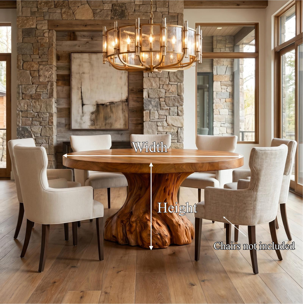 Rustic Tree Root Round Dining Table, Solid Wood Natural Slab Kitchen Table for Home Dining Room