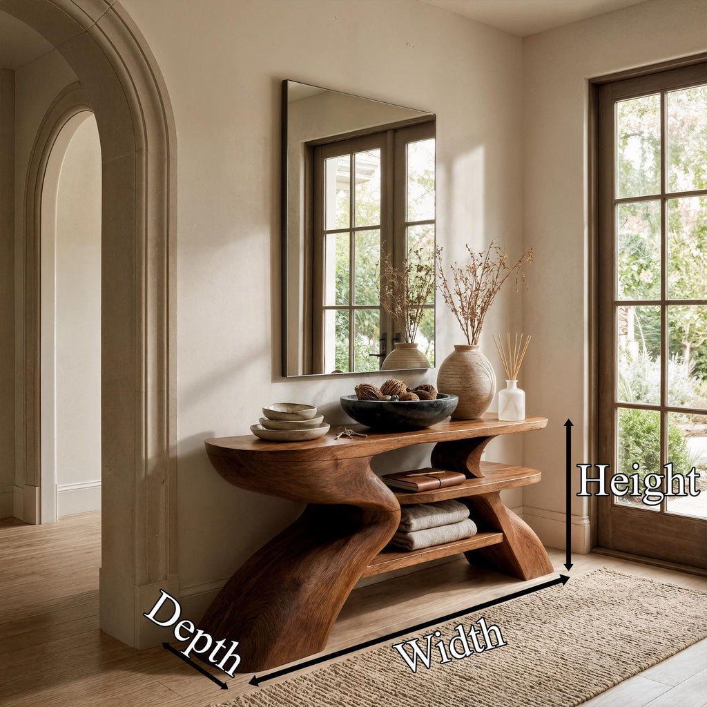 Rustic Artistic Style Console Table, Natural Solid Wood Sofa Table for Living Room & Entryway