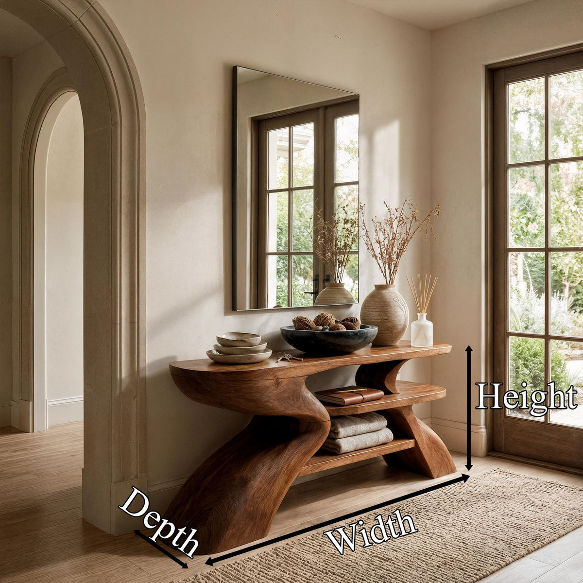 Rustic Artistic Style Console Table, Natural Solid Wood Sofa Table for Living Room & Entryway