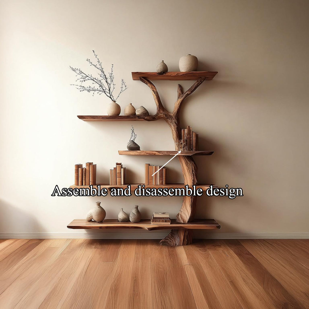 Midcentury Tree Bookshelf Office Entry