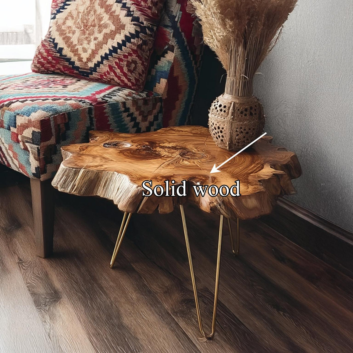 Rustic Live Edge Wood End Table, Handcrafted Natural Log Side Table for Living Room Sofa & Bedroom Nightstand