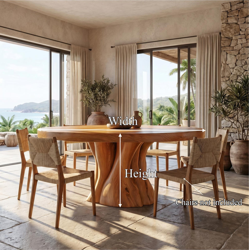 Organic Rustic Round Dining Table, Handcrafted Solid Wood Kitchen Table for Country Home Dining Room