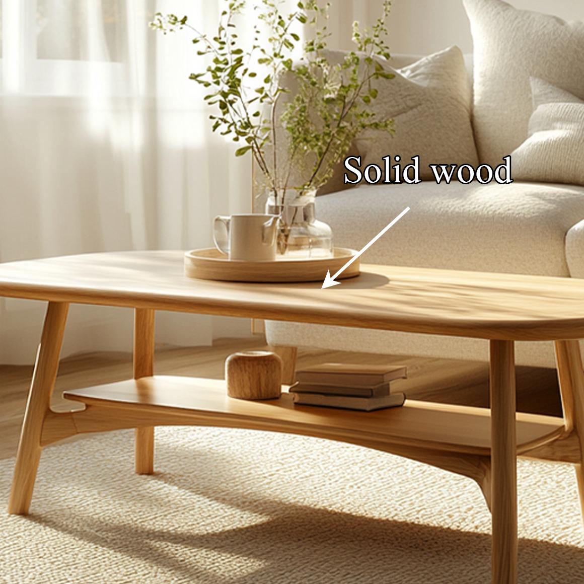Scandinavian Soft Edge Coffee Table, Mid Century Modern Solid Wood Minimalist Oval Centerpiece for Living Room, Lounge