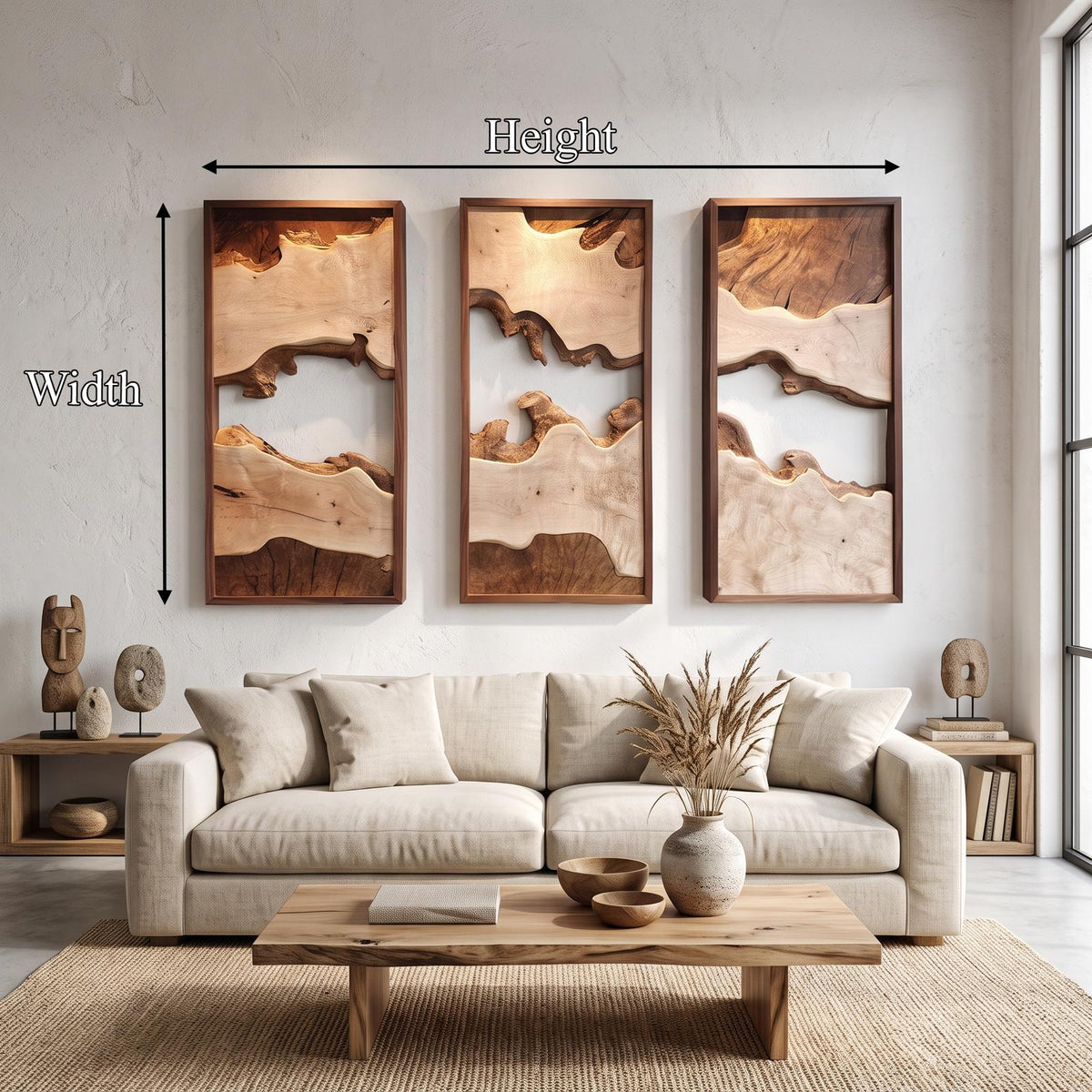 Spry Interior Modern Solid Wood Wall Art Set, Abstract Geometric Landscape Wooden Panels, Rustic Wall Hanging Decor for Living Room SINLSAWD002