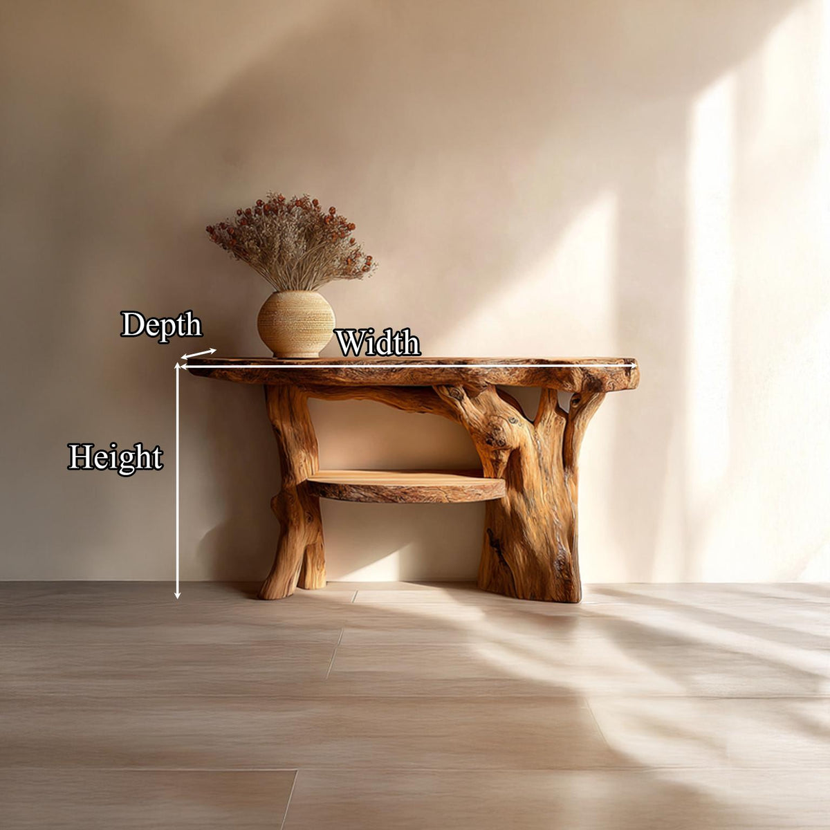 Rustic Organic Solid Wood Console Table, Entryway Accent Sofa Table, Handcrafted, Model