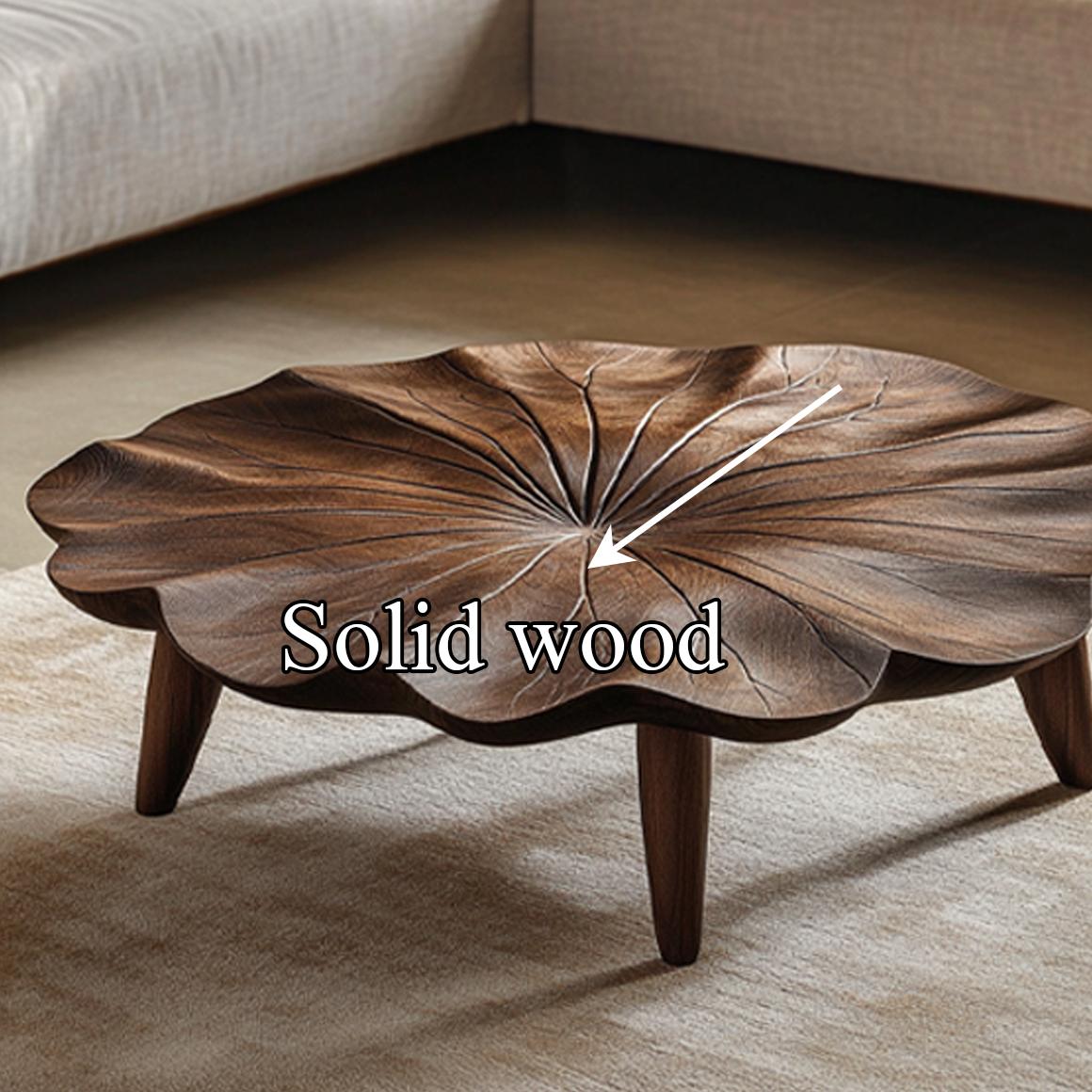 Mid Century Curved Edge Round Coffee Table, Solid Wood Minimalist Circular Centerpiece for Living Room, Family Room