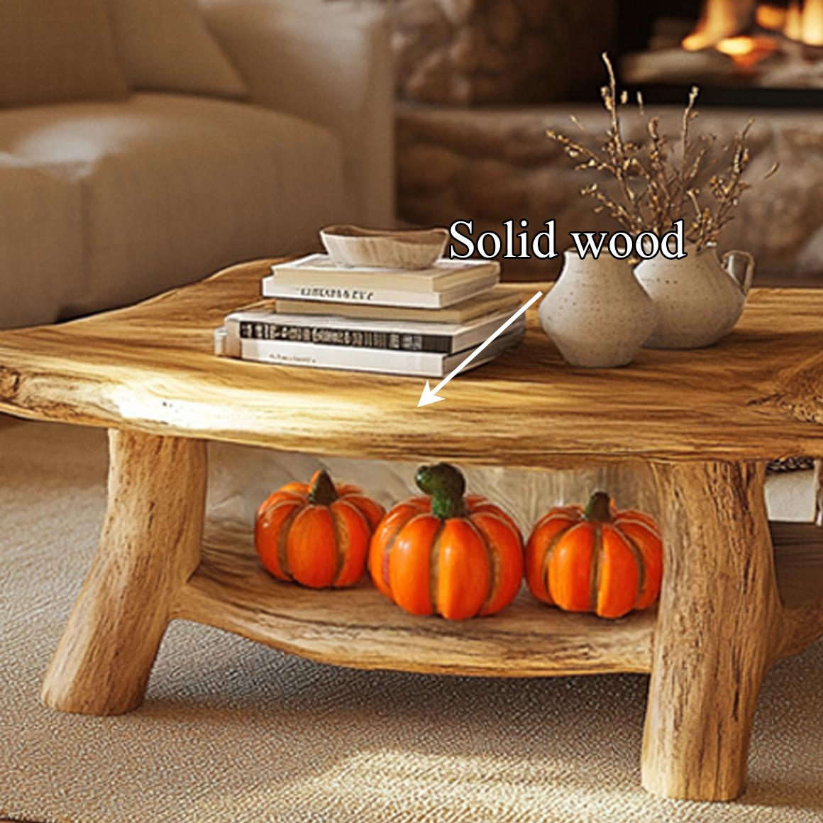 Rustic Natural Wood Coffee Table, Handcrafted Live Edge Tree Slab Centerpiece Table for Cozy Cabin Room, Living Room
