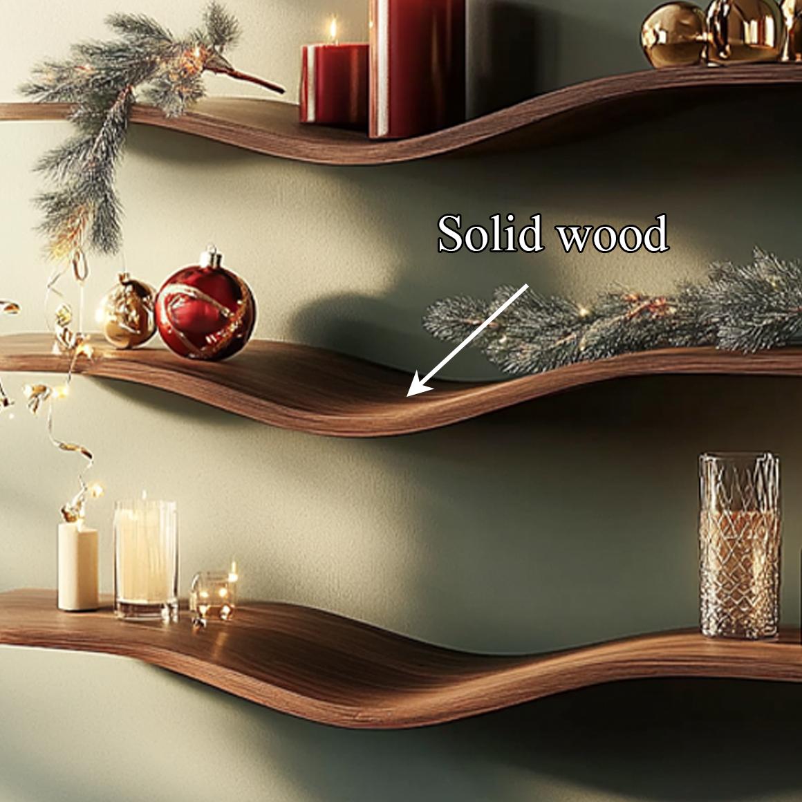 Mid Century Modern Wave Wall Shelf, Handcrafted Wavy Floating Shelf for Holiday Display & Living Room
