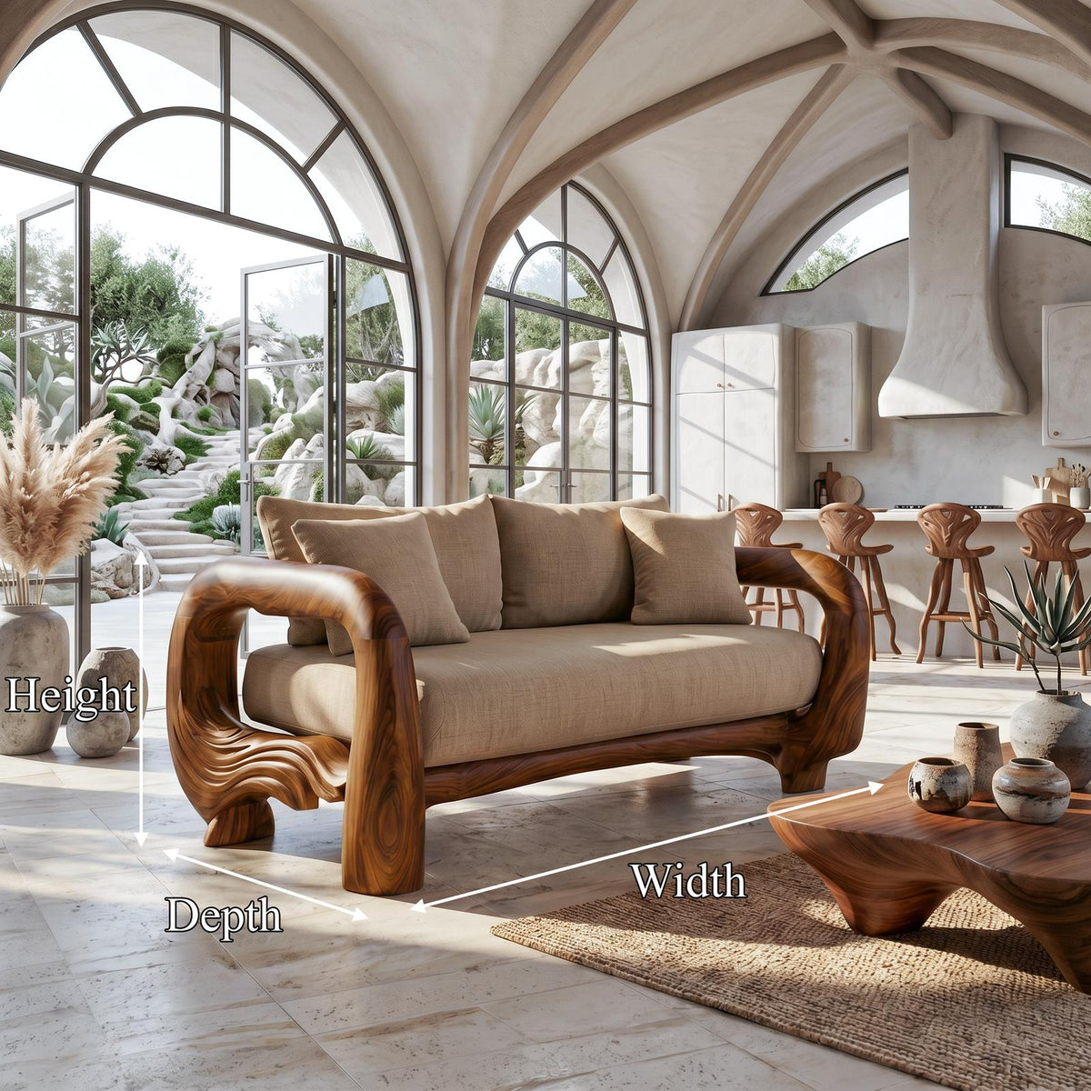 Contemporary Lounge Sofa Frame With Sculptural Wooden Base For Living Room