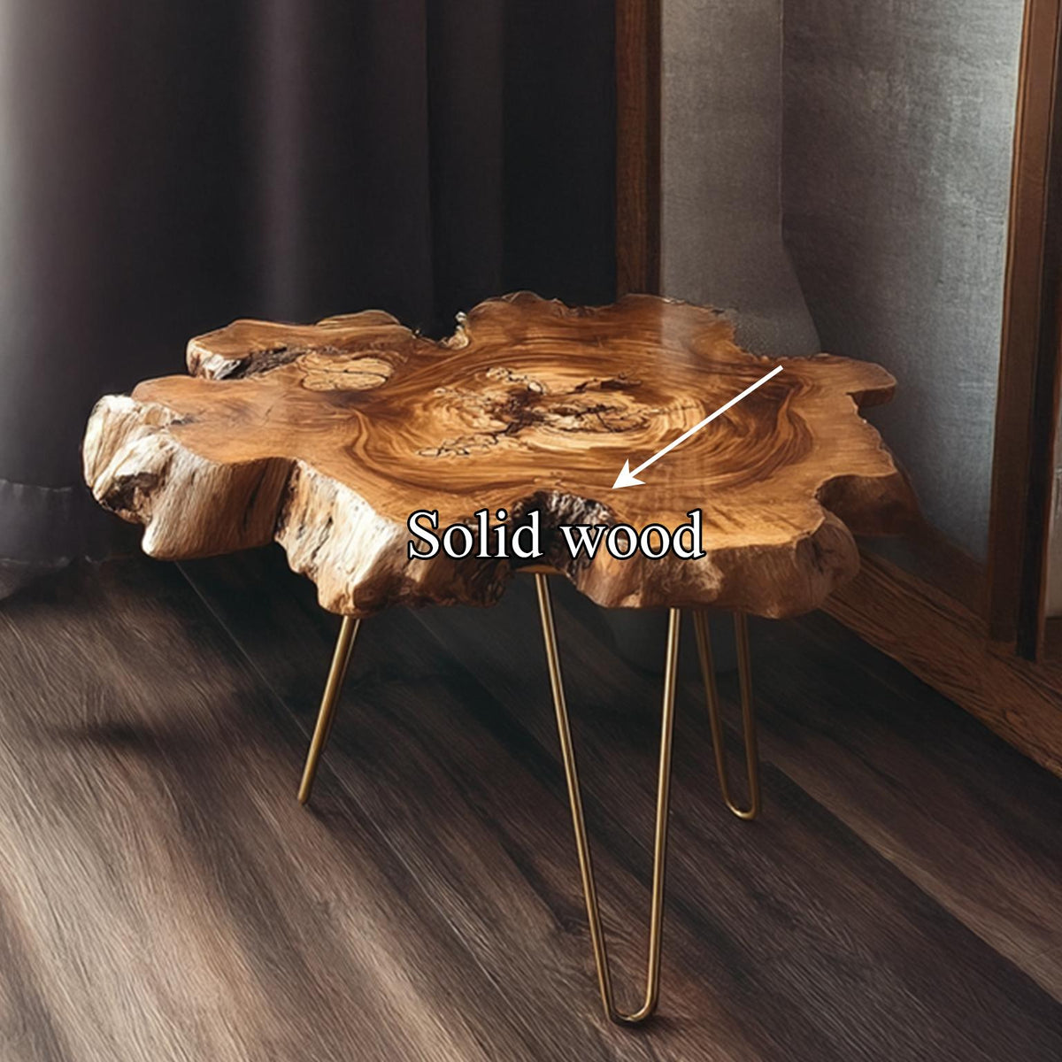 Rustic Solid Wood End Table, Side Accent Table with Metal Legs for Living Room & Home Office, Handcrafted Furniture