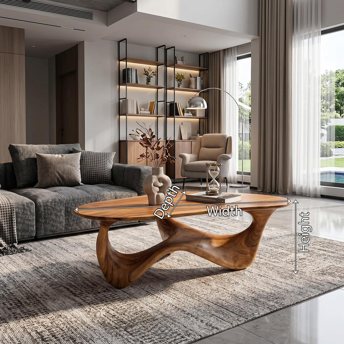 Spry Interior Rustic Solid Wood Coffee Table, Handcrafted Live Edge Low Center Table for Natural Home Living Room Styling, SILDTTRCF022