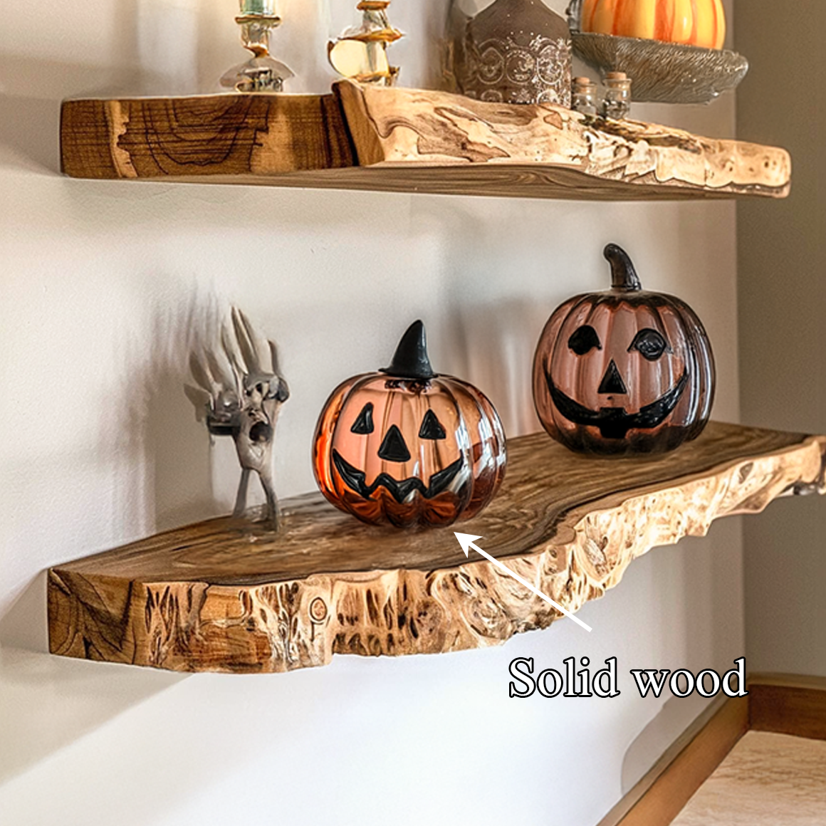 Rustic Floating Shelf, Wooden Tree Branch Wall Mounted Shelf, Spooky Gothic Living Room Wall Storage Display