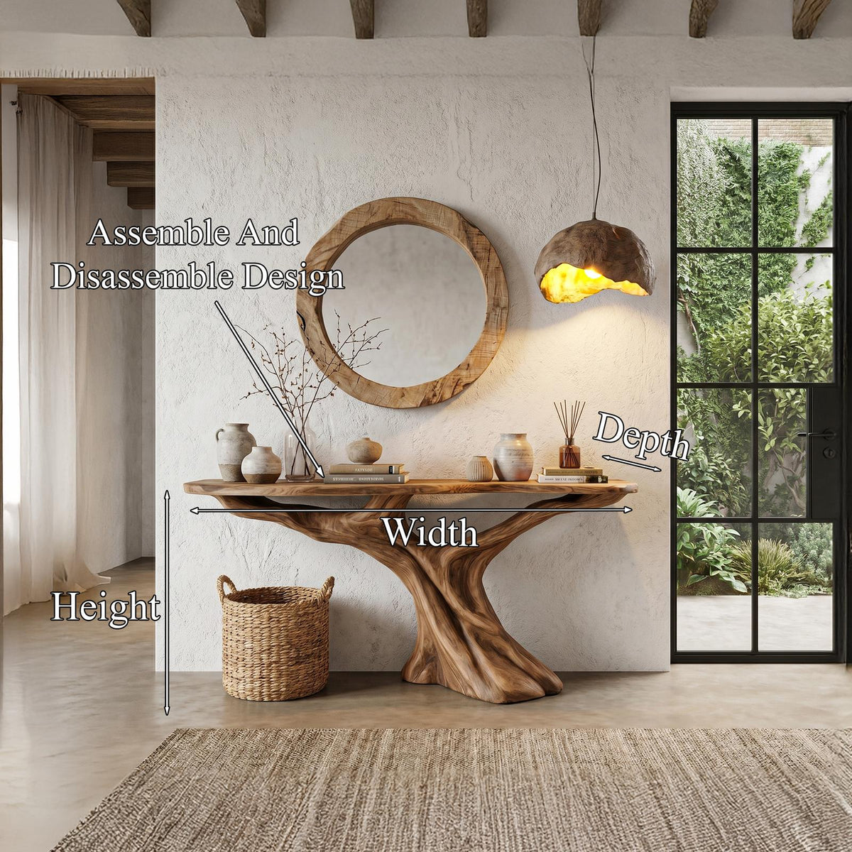 Spry Interior Rustic Console Table, Natural Solid Wood Top with Teak Root Structure Base for Living Room, SINLHACS582