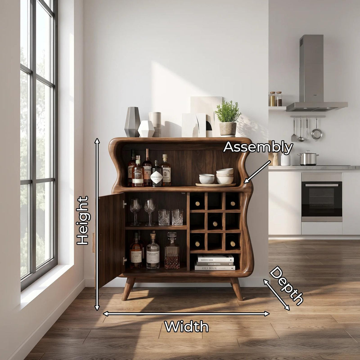 Mid Century Bar Cabinet with Storage Modern Kitchen