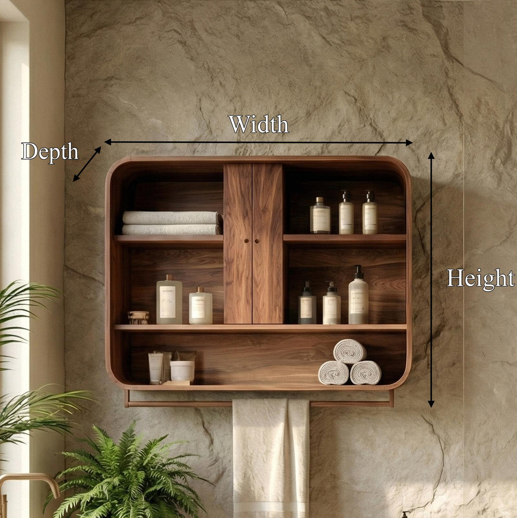 Minimalist Bathroom Cabinet, Solid Natural Wood Wall-Mounted Storage Organizer Cupboard