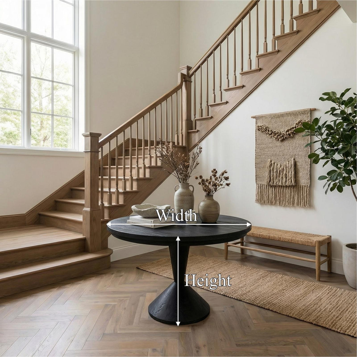 Round Entryway Center Table, Modern Wood Pedestal Foyer Table for Living Room, Foyer & Staircase